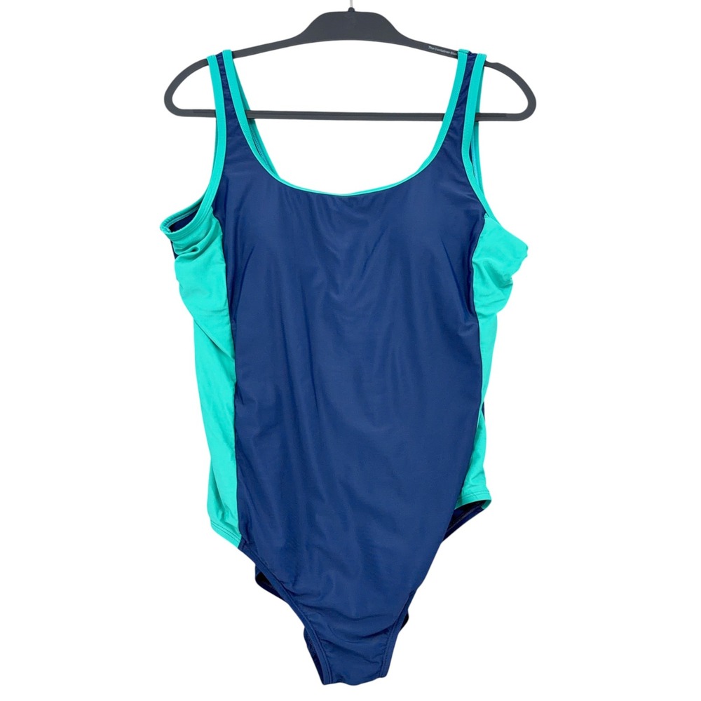 Lands End One Piece Swimsuit Womens XL 18 Nylon Spandex Navy Teal Colorblock